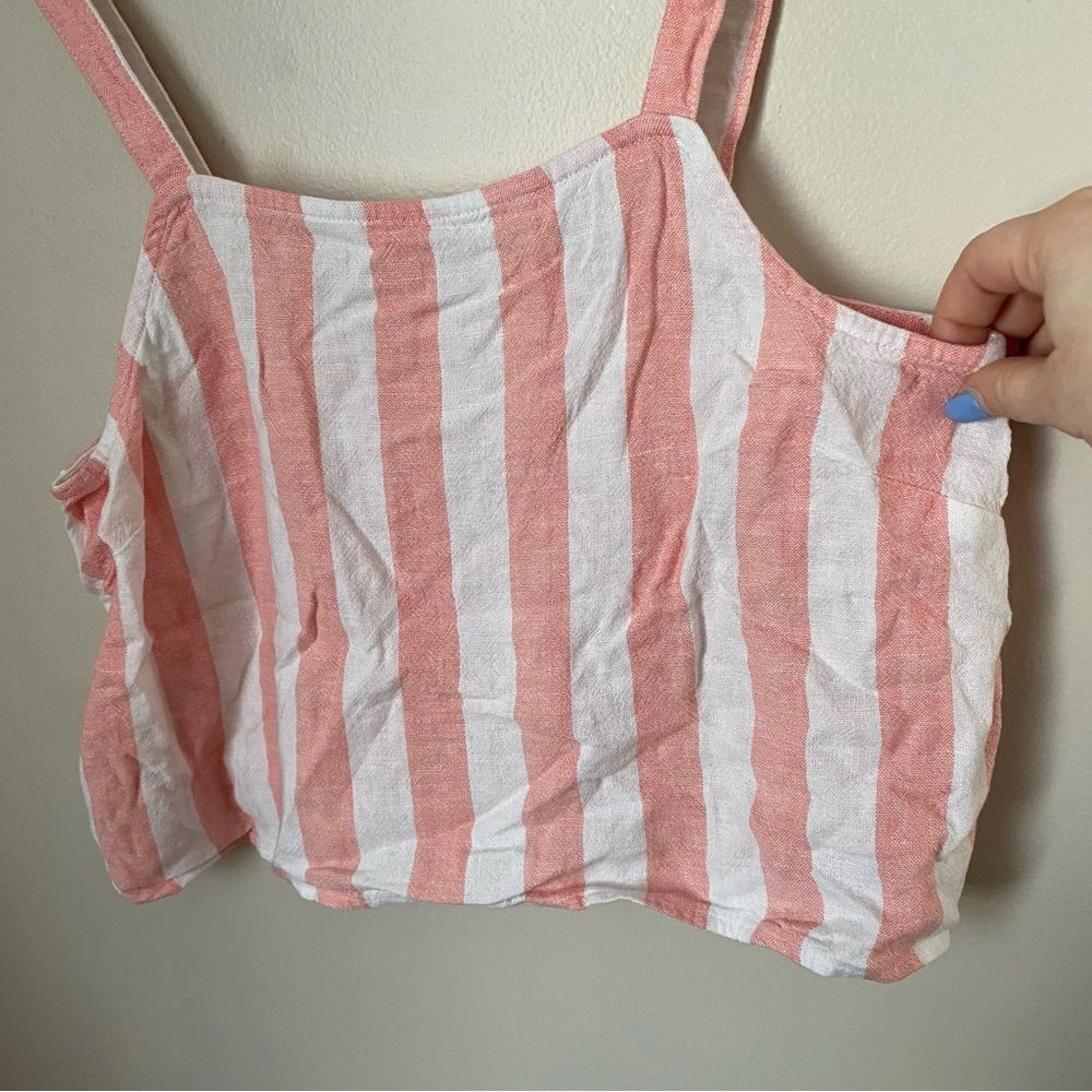Abound Tank Top Cropped Stripes Pink White Vertical Neutral Linen Rayon Casual - Picture 2 of 6